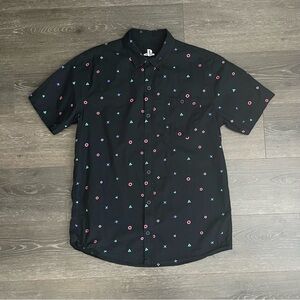 Playstation Short Sleeve Button Down Black Graphic‎ Logo Shirt Mens Large Gamer